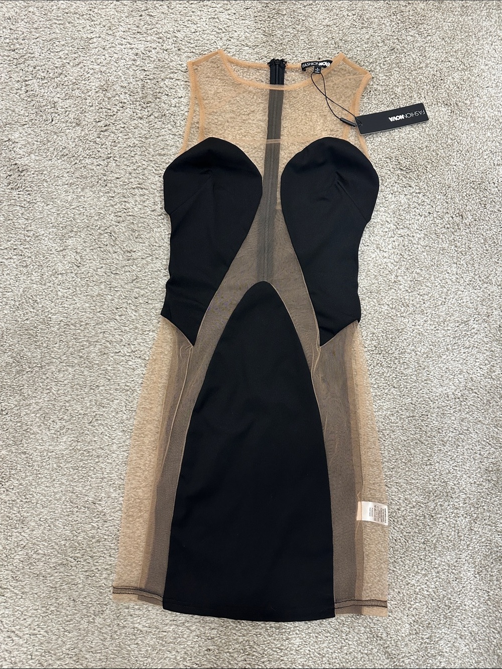 NWT Fashion Nova Talk of the Town Mini Dress Black & Nude Mesh Bodycon small